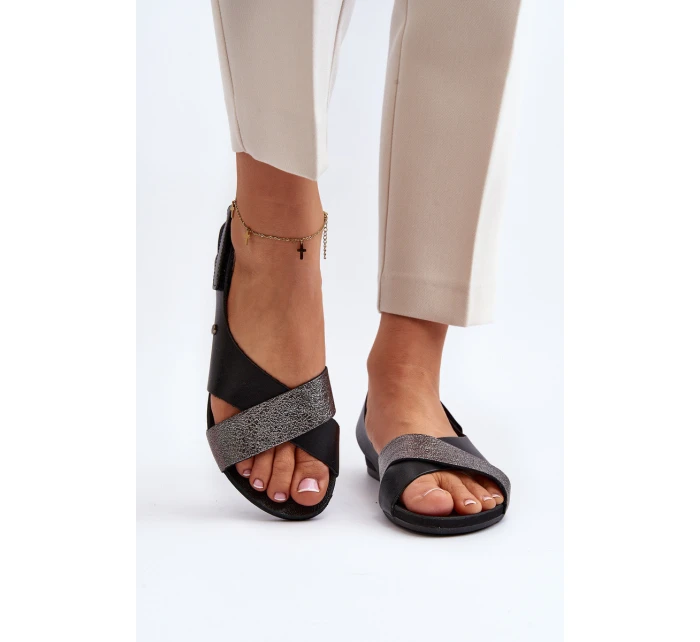 Zazoo 40141 Skórzane Sandały Na Rzep Czarne