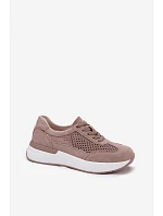 Kožené Semišové Tenisky Na Platformě Tmavě Béžové Norisa