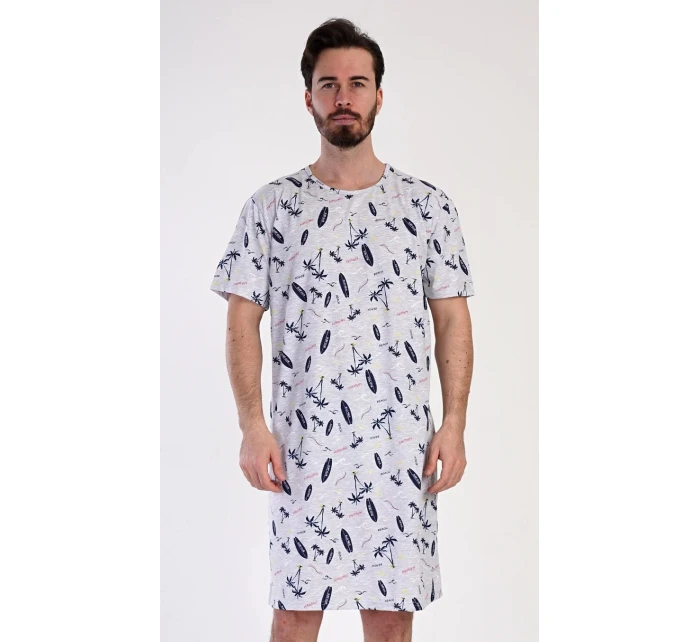 Pánska nočná košeľa Surfing Grey s potlačou - Vienetta Pánska nočná košeľa Surfing Grey s potlačou - Vienetta
