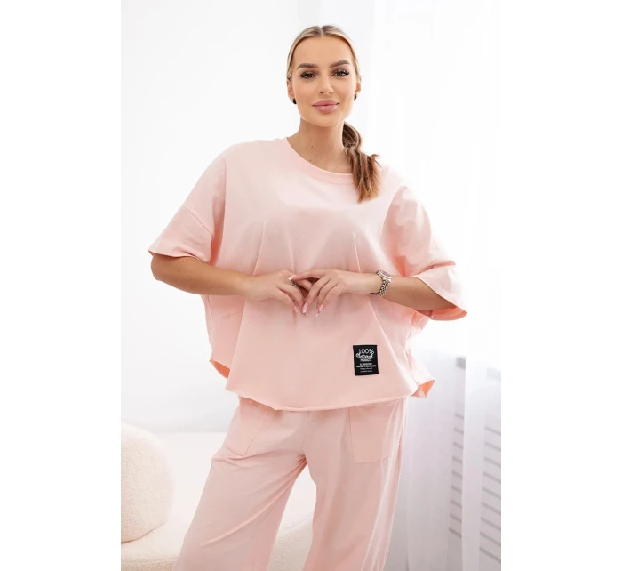 Súprava bavlnená blúzka + nohavice púdrovo ružová