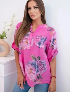 Dámská bavlněná halenka s květinovým vzorem růžový