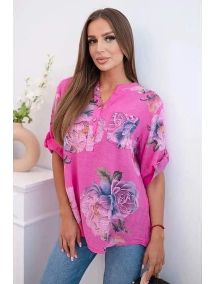 Dámská bavlněná halenka s květinovým vzorem růžový Dámská bavlněná halenka s květinovým vzorem růžový