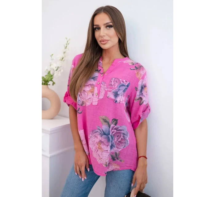 Dámská bavlněná halenka s květinovým vzorem růžový Dámská bavlněná halenka s květinovým vzorem růžový