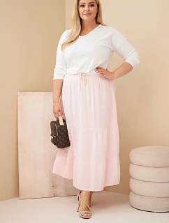 Dámske Plus veľkosť bavlnené mušelínové sukne s volánom a elastickým pásom Candy Pink