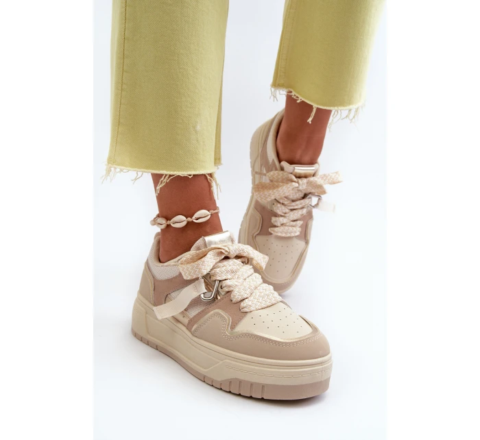 Dámské tenisky na platformě z ekokože béžové model 21657725 - Boto Dámské tenisky na platformě z ekokože béžové model 21657725 - Boto