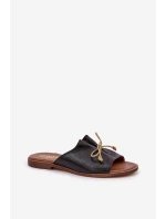 Kožené ploché elegantné papuče s motýlikom Lewski 3572 Black