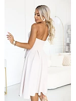 – elegantní midi šaty ve stylu bez ramínek s mašlí – světle béžové model 22393727 - numoco – elegantní midi šaty ve stylu bez ramínek s mašlí – světle béžové model 22393727 - numoco
