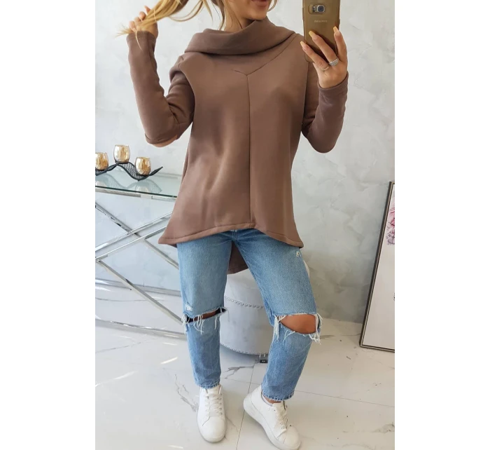 Zateplená mikina s delší zadní částí mocca