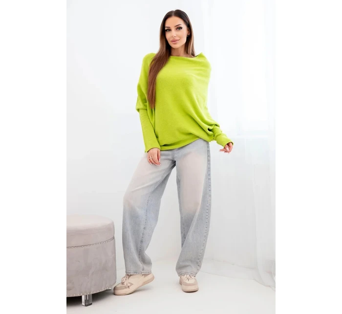 Dámsky asymetrický viskózový sveter bat pistáciová