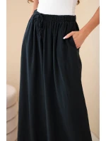 Dámske široké bavlnené nohavice s elastickým pásom čierne
