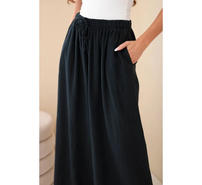 Dámske široké bavlnené nohavice s elastickým pásom čierne