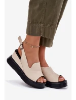 Skórzane Damskie Sandały Na Koturnie Artiker 54C0401 Beżowe Skórzane Damskie Sandały Na Koturnie Artiker 54C0401 Beżowe