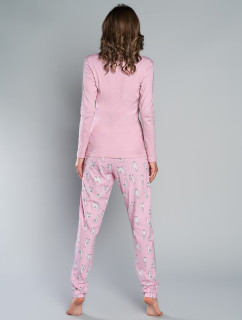 Peruánske pyžamo s dlhým rukávom, dlhé nohavice - ružová/ružová potlač