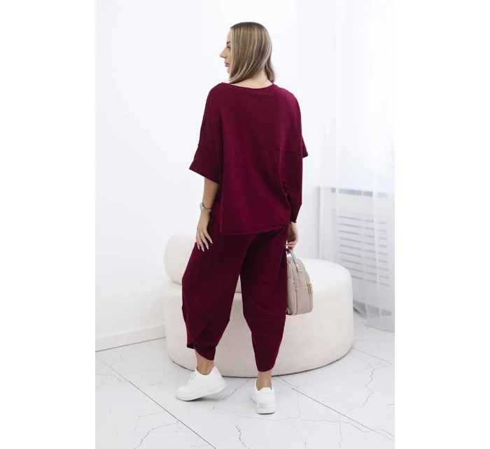 Bavlněný komplet halenka a kalhoty model 21770358 bordó - Kesi Bavlněný komplet halenka a kalhoty model 21770358 bordó - Kesi