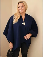 Dámské pončo Plus Size s broží narzutka modrá