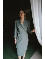 S415 Košeľové šaty viazané v páse - khaki