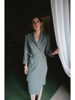 S415 Košeľové šaty viazané v páse - khaki