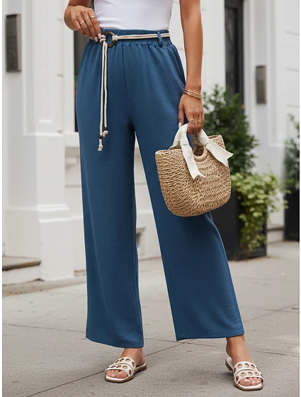 Dámske nohavice so širokými nohavicami, modré, FashionStreet UY3071 Dámske nohavice so širokými nohavicami, modré, FashionStreet UY3071