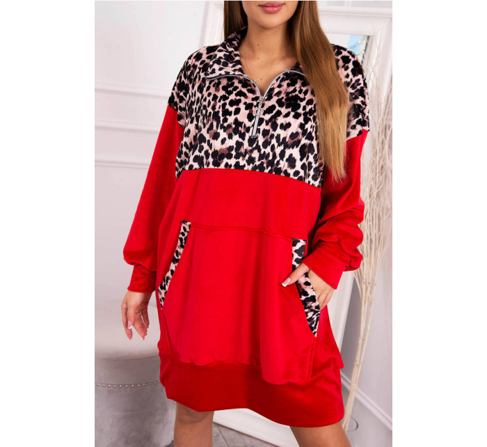 Velúrové šaty s leopardím potlačou červené