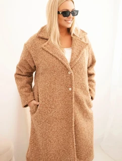 Dámský kabát Plus Size s vlnou a velkým límcem camelový