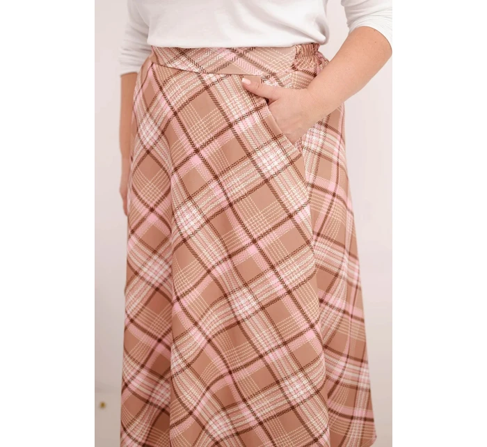 Dámská sukně Plus Size v model 21959128 vzoru s širokým lemem camelová - K-Fashion