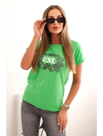 Dámska bavlnená blúzka s ozdobnou potlačou ESL zelená