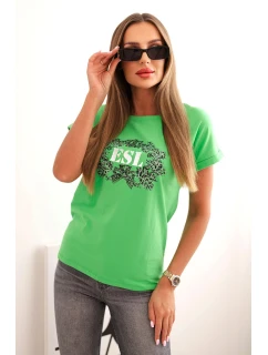 Dámska bavlnená blúzka s ozdobnou potlačou ESL zelená