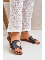 Kožené Pantofle S Dekorací Na Plochém Podpatku Zazoo model 21682278 Černé - Boto Kožené Pantofle S Dekorací Na Plochém Podpatku Zazoo model 21682278 Černé - Boto