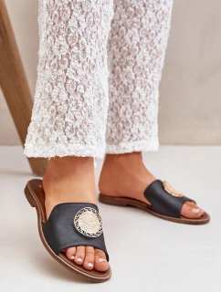 Kožené Pantofle S Dekorací Na Plochém Podpatku Zazoo model 21682278 Černé - Boto