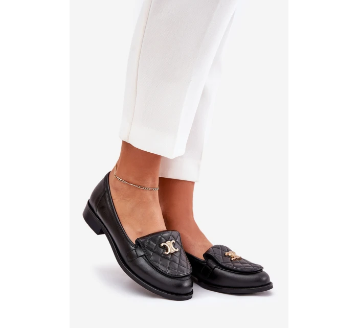Kožené mokasíny se zlatou ozdobou černé model 21686509 - Laura Messi