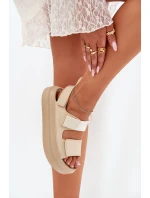 Dámské sandály na platformě se suchým zipem béžové model 21696233 - Boto