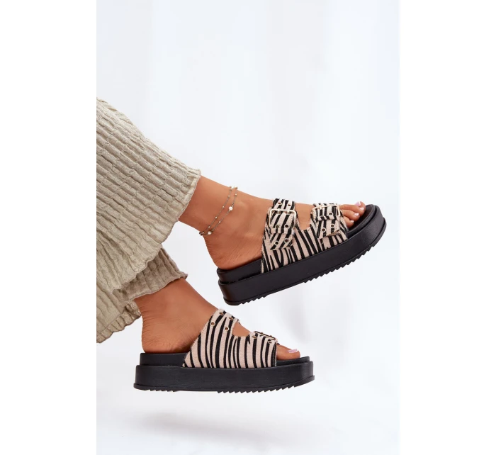 Klapki Damskie Z Klamrami Na Platformie Zebra Nilatha