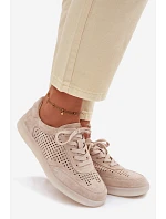 Dámske semišové kožené tenisky s otvormi Beige Almora Dámske semišové kožené tenisky s otvormi Beige Almora