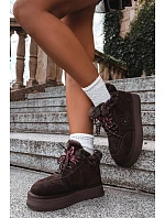 Dámské kožené semišové sněhule s šněrováním Big Star model 22386368 Hnědé - Big Star Shoes