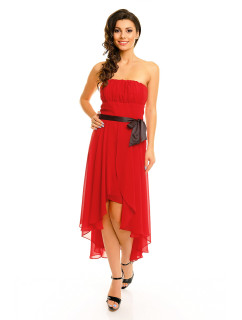 Spoločenské šaty korzetové MAYAADI s mašľou a asymetrickou sukňou červené - Červená - MAYAADI