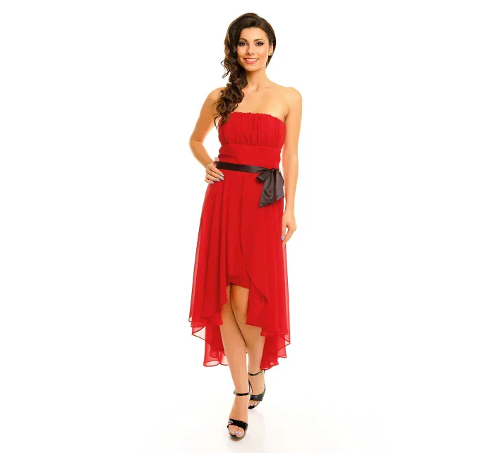 Společenské šaty model 20069567 s mašlí a asymetrickou sukní červené Červená - Mayaadi Společenské šaty model 20069567 s mašlí a asymetrickou sukní červené Červená - Mayaadi