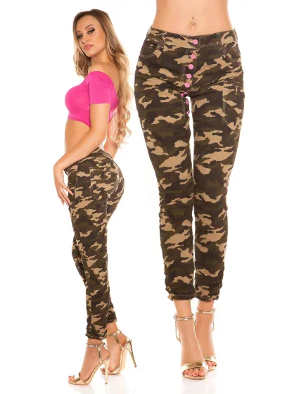 Dámske trendy Army skinnies 0000K600-273A khaki vzor - Koucla