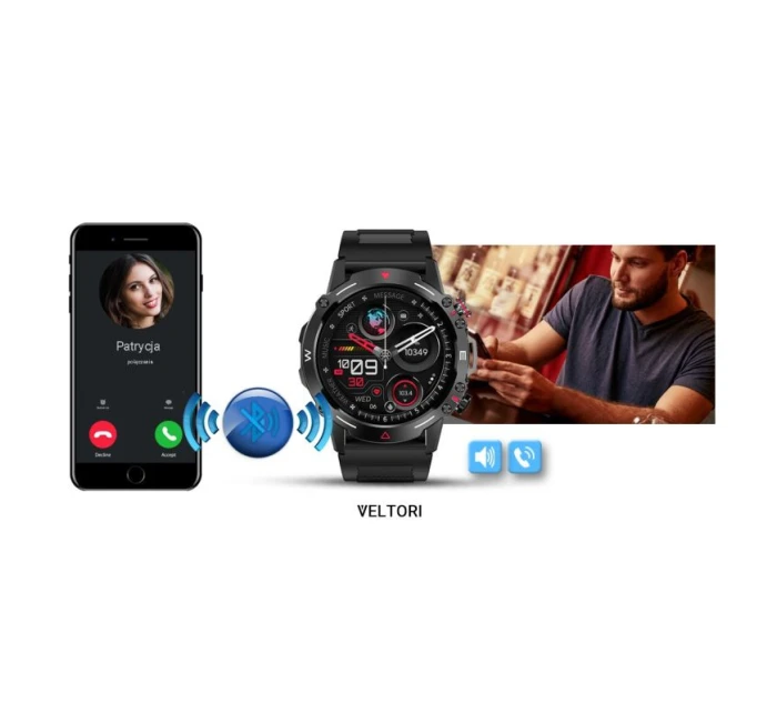 VELTORI VT110-1 Smartwatch Čierny silikónový remienok VELTORI VT110-1 Smartwatch Čierny silikónový remienok