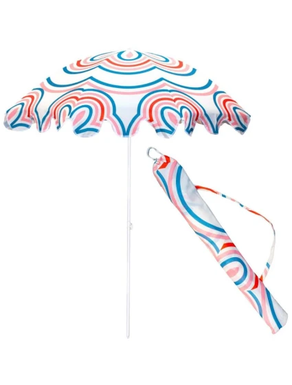 PLÁŽOVÝ A ZÁHRADNÝ SLNEČNÍK 160 CM PRUHOVANÝ MODRO-RUŽOVÝ