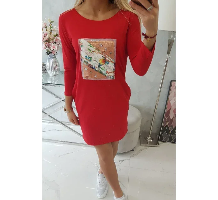 Šaty s 3D grafikou vtáka červené Šaty s 3D grafikou vtáka červené