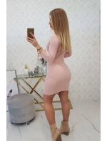 Šaty s ozdobnými gombíkmi tmavo púdrovo ružové