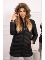 Prešívaná zimná bunda s kapucňou a kožušinou čierna