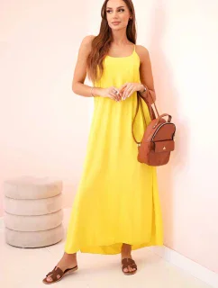 Dlouhé šaty bez ramínek žlutý