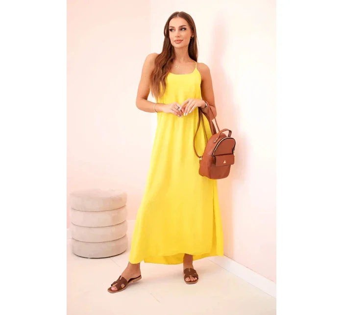 Dlhé šaty bez ramienok žlté