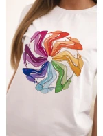 Dámská bavlněná blůza s krátkým rukávem a barevným potiskem bílá