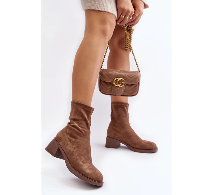 Botki Damskie Na Niskim Obcasie Brązowe Aphroteia