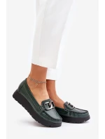 Zazoo 10141 Skórzane Mokasyny Na Platformie Z Ozdobą Ciemnozielone