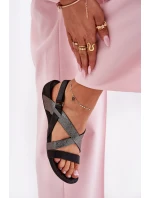 Płaskie Skórzane Sandały Damskie Zazoo 40032 Czarne