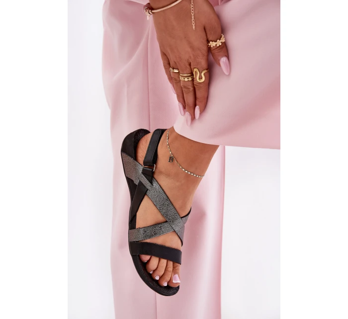 Płaskie Skórzane Sandały Damskie Zazoo 40032 Czarne