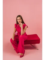 S407 Elegantný overal s asymetrickým výstrihom - ružový S407 Elegantný overal s asymetrickým výstrihom - ružový